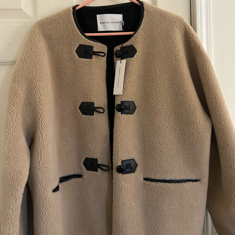 Rebecca Minkoff Tan Shearling Coat with Black Trim